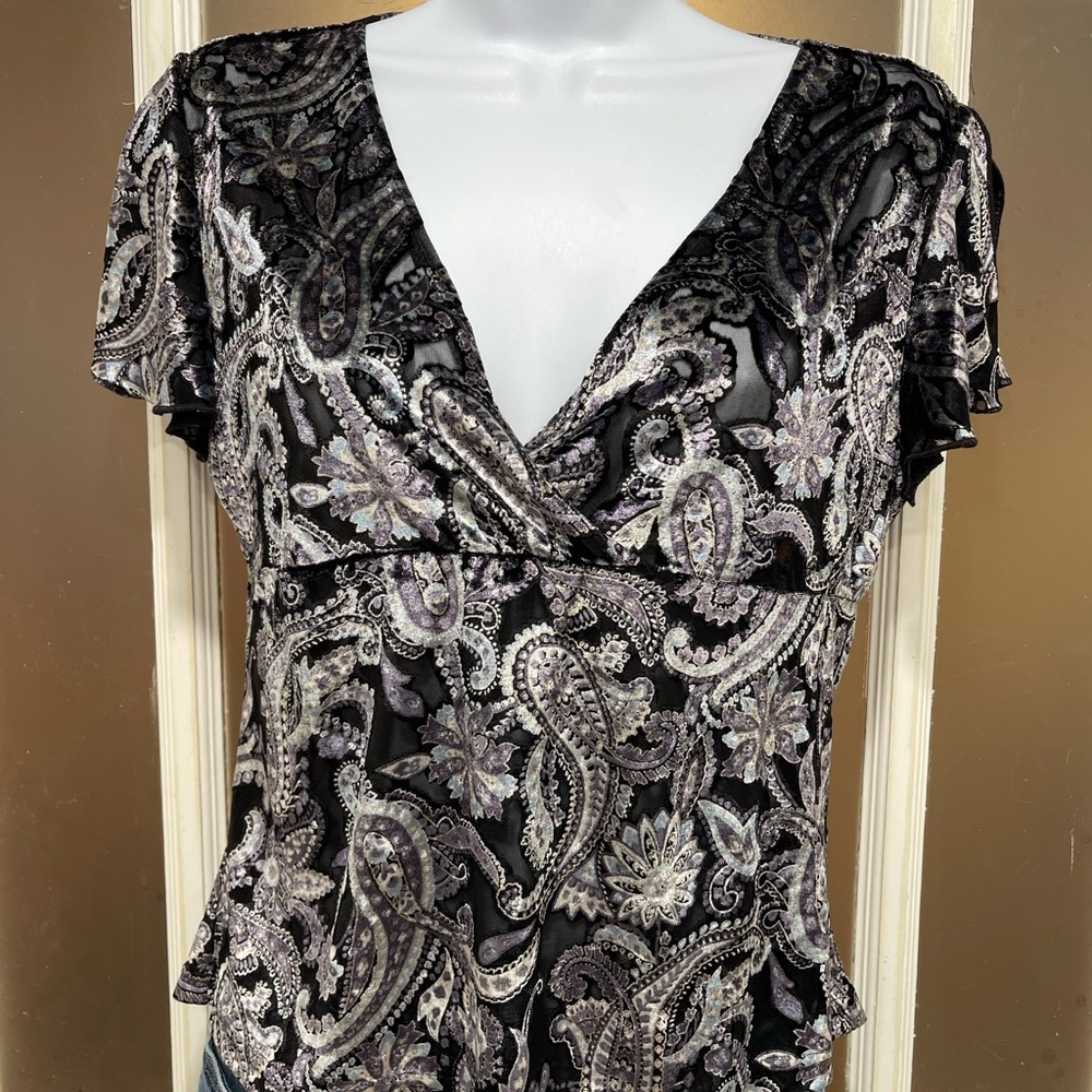 Elegant V-Neck rayon cut velvet Paisley Blouse